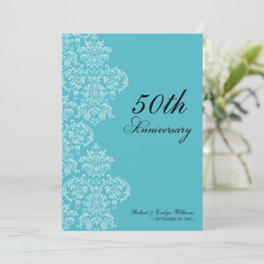 ヴィンテージ記念日パーティーカスタム招待状（アクア） 招待状 (スタンド正面)