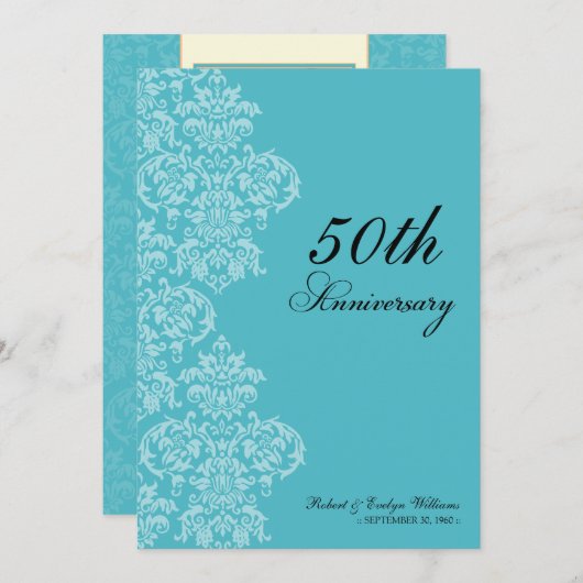 ヴィンテージ記念日パーティーカスタム招待状（アクア） 招待状 (正面/裏面)