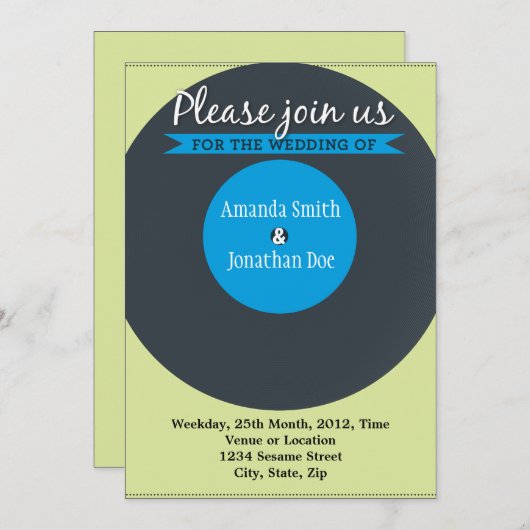 ヴィンテージ記録結婚式招待状 招待状 (正面/裏面)