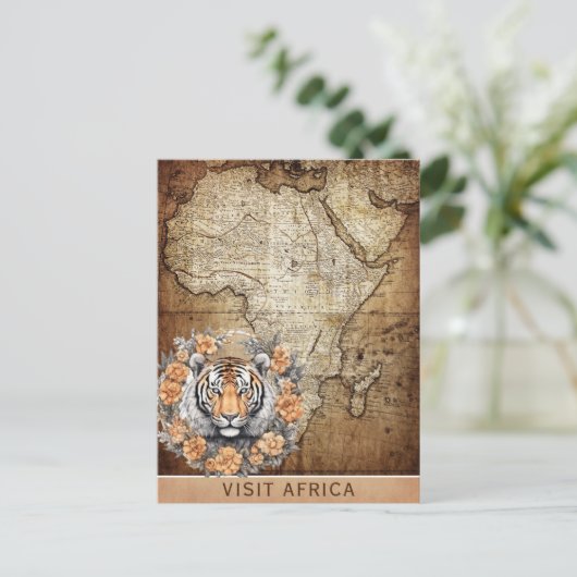 ヴィンテージ訪問アフリカ地図タイガーフローラ旅行 ポストカード