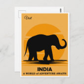 ヴィンテージ訪問インド象の旅行 ポストカード (正面/裏面)