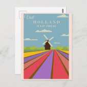 ヴィンテージ訪問オランダのチューリップフィールド旅行ポスター ポストカード (正面/裏面)