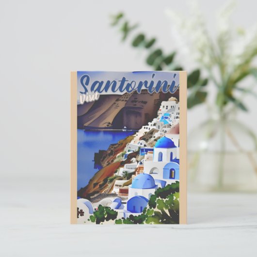 ヴィンテージ訪問サントリーニギリシャ旅行 ポストカード (スタンド正面)