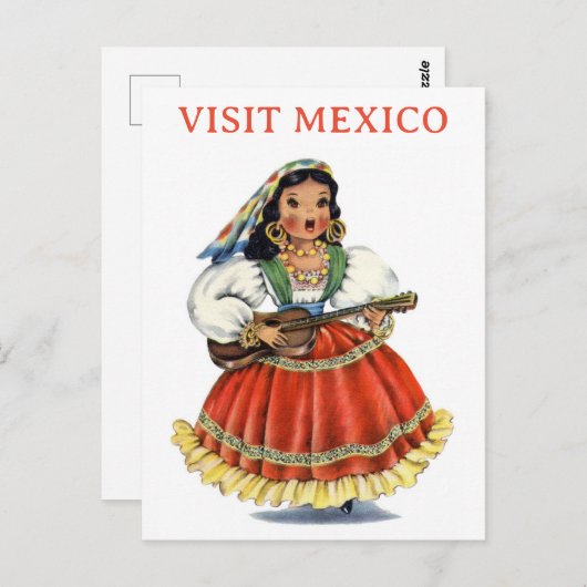 ヴィンテージ訪問メキシコ女性旅行 ポストカード (正面/裏面)