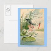 ヴィンテージ誕生のお知らせ – ストーク、リリパッド、ベビー 案内ポストカード (正面/裏面)