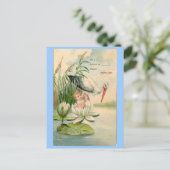 ヴィンテージ誕生のお知らせ – ストーク、リリパッド、ベビー 案内ポストカード (スタンド正面)