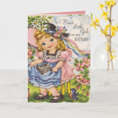 ヴィンテージ誕生日の女の子がメッセージカードを追加 カード (黄色い花)