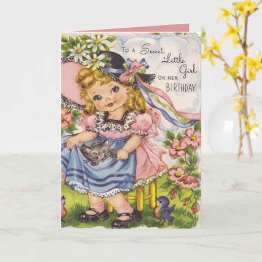 ヴィンテージ誕生日の女の子がメッセージカードを追加 カード (黄色い花)