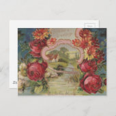 ヴィンテージ誕生日の挨拶かわいらしの花 ポストカード (正面/裏面)