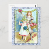 ヴィンテージ誕生日の挨拶と2人の女の子 ポストカード (正面/裏面)