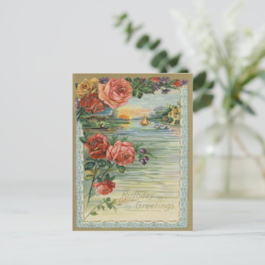 ヴィンテージ誕生日の挨拶はがき ポストカード (スタンド正面)