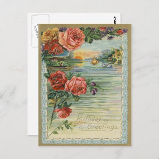 ヴィンテージ誕生日の挨拶はがき ポストカード (正面/裏面)