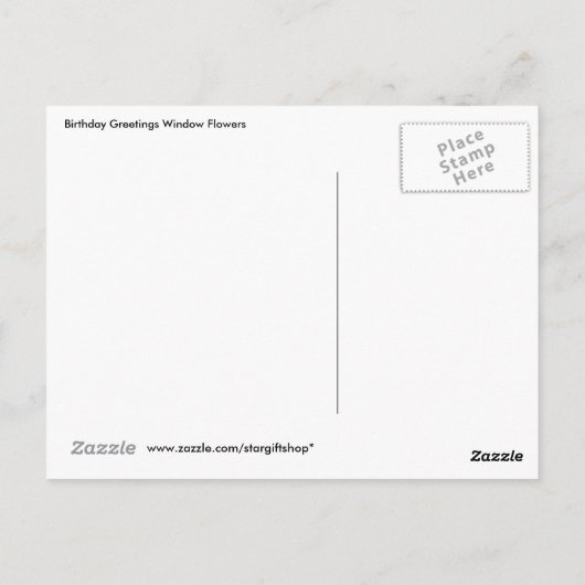 ヴィンテージ誕生日の挨拶ウィンドウ花 ポストカード (裏面)