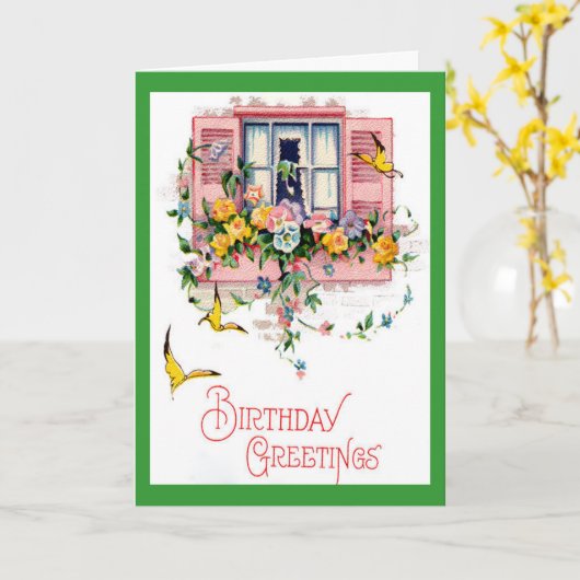ヴィンテージ誕生日の挨拶 カード (黄色い花)