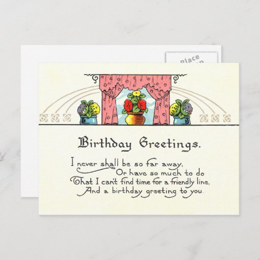 ヴィンテージ誕生日の挨拶 ポストカード (正面/裏面)