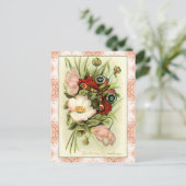 ヴィンテージ誕生日の挨拶:花と蝶 ポストカード (スタンド正面)