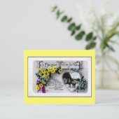 ヴィンテージ誕生日の願い，花，村 ポストカード (スタンド正面)