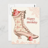 ヴィンテージ誕生日はがき及びバラ ポストカード (正面/裏面)