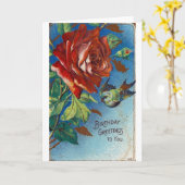 ヴィンテージ誕生日ウィッシュバラと鳥 カード (黄色い花)