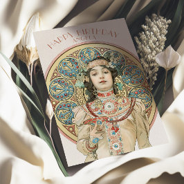 ヴィンテージ誕生日カードアルフォンスミュシャシャンパン カード