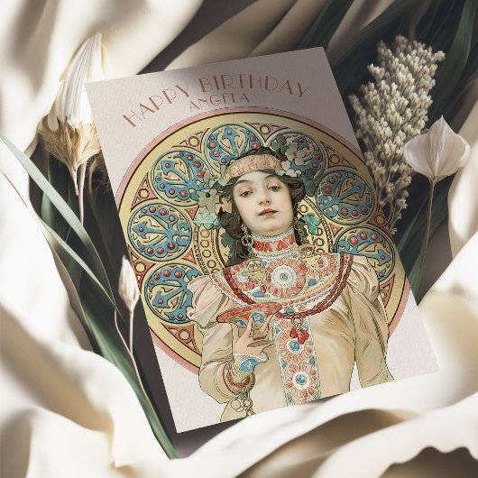 ヴィンテージ誕生日カードアルフォンスミュシャシャンパン カード