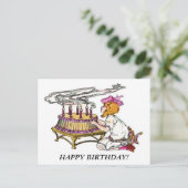 ヴィンテージ誕生日ガールウィズケーキ ポストカード (スタンド正面)