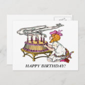 ヴィンテージ誕生日ガールウィズケーキ ポストカード (正面/裏面)