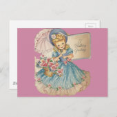 ヴィンテージ誕生日ガールグリーティング ポストカード (正面/裏面)