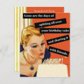 ヴィンテージ誕生日ガール吹アウトキャンドルおもしろい 招待状 (正面/裏面)