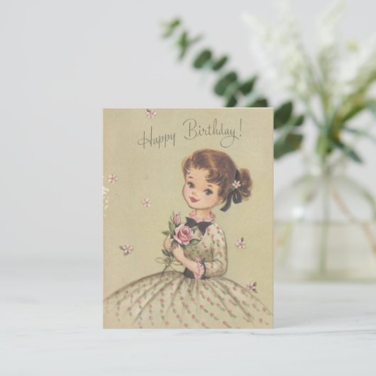 ヴィンテージ誕生日ガール花付き シーズンカード (スタンド正面)