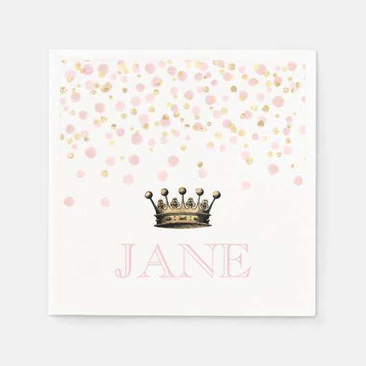 ヴィンテージ誕生日クラウン金ゴールドピンクペーパーナプキン スタンダードカクテルナプキン (正面)