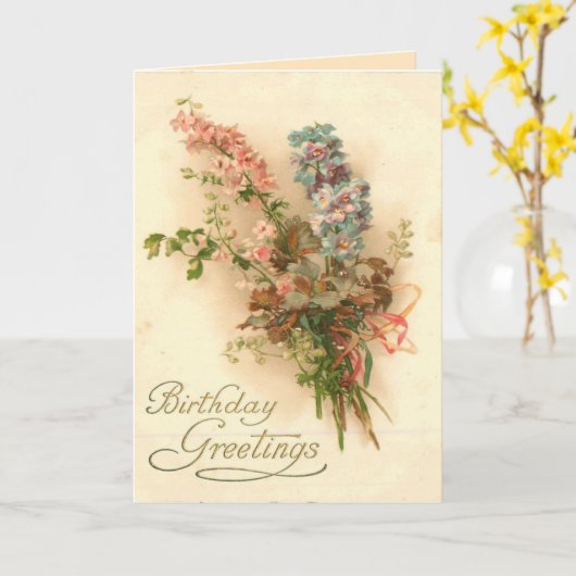ヴィンテージ誕生日グリーティングと花束 カード (黄色い花)