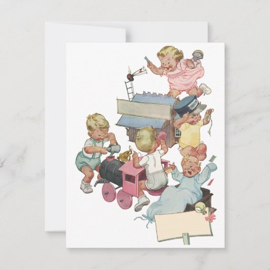 ヴィンテージ誕生日パーティーおもちゃトレイン招待状 招待状 (正面)