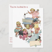 ヴィンテージ誕生日パーティーおもちゃトレイン招待状 招待状 (正面/裏面)