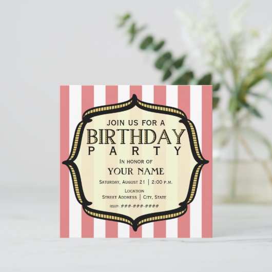 ヴィンテージ誕生日パーティーへの招待 招待状 (スタンド正面)
