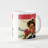 ヴィンテージ誕生日パーティー、ノイズメーカーを持つ女の子 ジャンボコーヒーマグカップ (正面右)