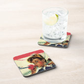 ヴィンテージ誕生日パーティー、ノイズメーカーを持つ少女 コースター (右側)