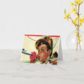 ヴィンテージ誕生日パーティー、ノイズメーカー付き女の子 カード (黄色い花)