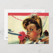 ヴィンテージ誕生日パーティー、ノイズメーカー付き女の子 ポストカード (正面/裏面)