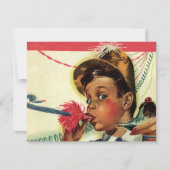 ヴィンテージ誕生日パーティー、ノイズメーカー付き女の子 招待状 (正面)