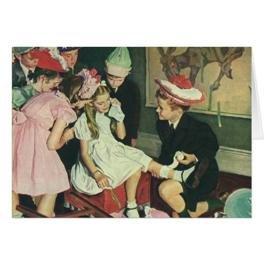 ヴィンテージ誕生日パーティー、ロバに尾をピン留めする (正面横)