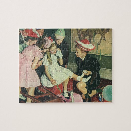 ヴィンテージ誕生日パーティー、ロバに尾をピン留めする ジグソーパズル (横)