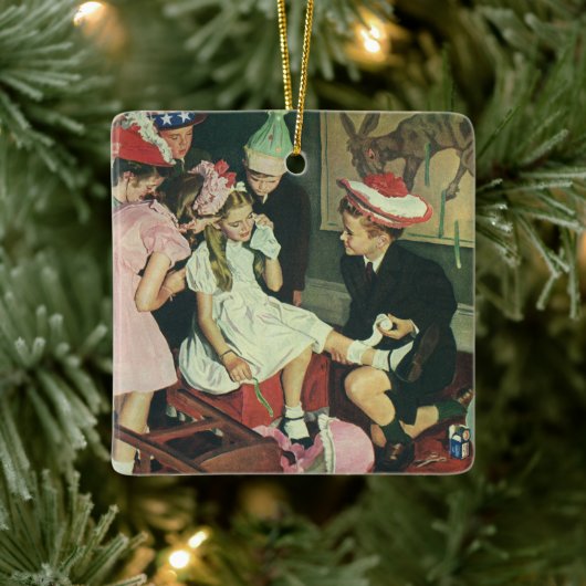 ヴィンテージ誕生日パーティー、ロバに尾をピン留めする セラミックオーナメント (ツリー)