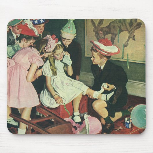 ヴィンテージ誕生日パーティー、ロバに尾をピン留めする マウスパッド (正面)