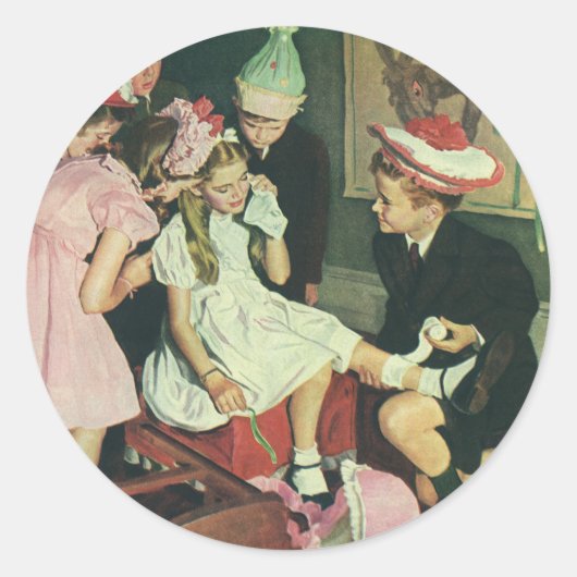 ヴィンテージ誕生日パーティー、ロバに尾をピン留めする ラウンドシール (正面)