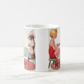 ヴィンテージ誕生日パーティー、子犬のいる少女 コーヒーマグカップ (中央)