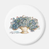 ヴィンテージ誕生日ビーズ青い花かご マグネット (正面)