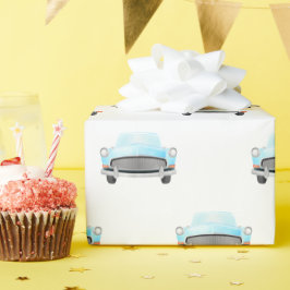 ヴィンテージ誕生日ブルークラシックカー ラッピングペーパー
