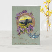 ヴィンテージ誕生日ポストカード(ドイツで印刷) カード (黄色い花)