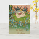 ヴィンテージ誕生日ポストカード 鳥と花 カード (黄色い花)